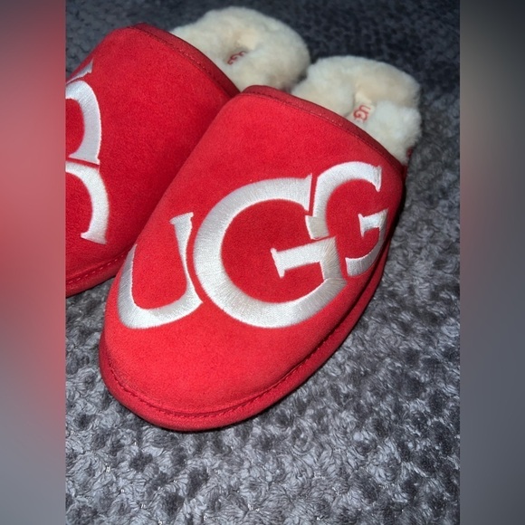 NWT UGG Scuff Logo Mens Slippers Suede Samba Red US 8 UK 7 EU 41 - Picture 7 of 10